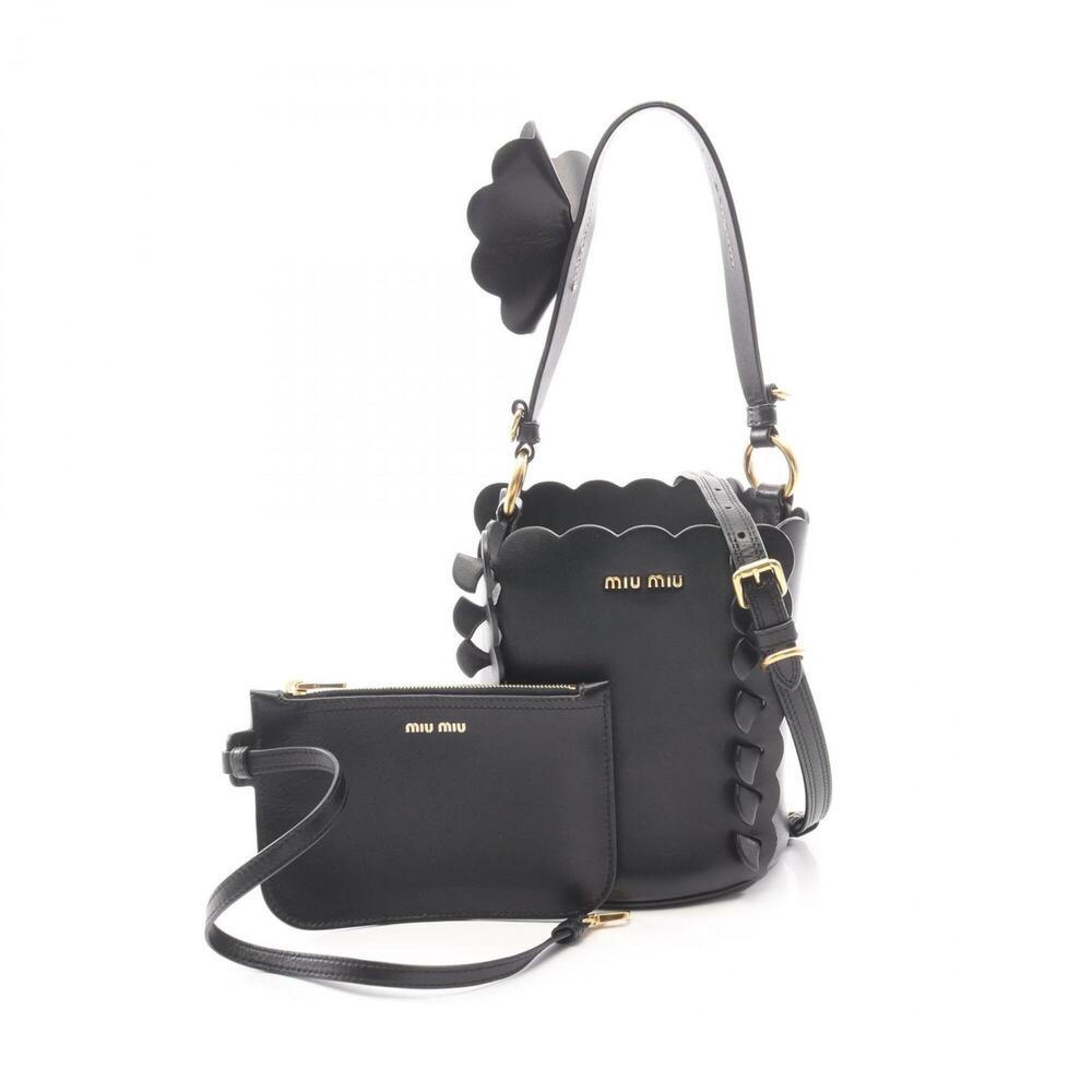 Miu Miu Miu Bucket Bag Flower 2-Way Handbag Leather Women's Black 5BE012